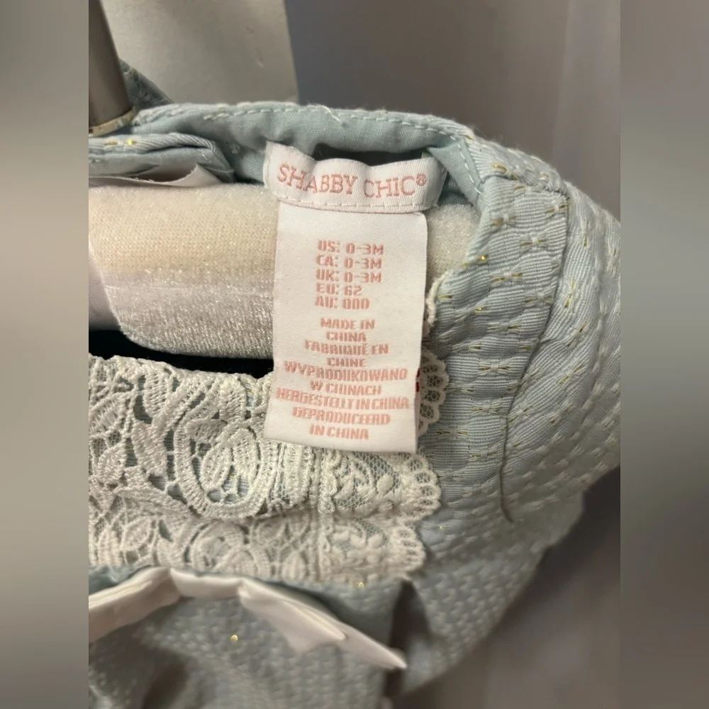 Shabby Chic Baby Girl Blue Lace Now Outfit With Bonnet Size 0-3 Months